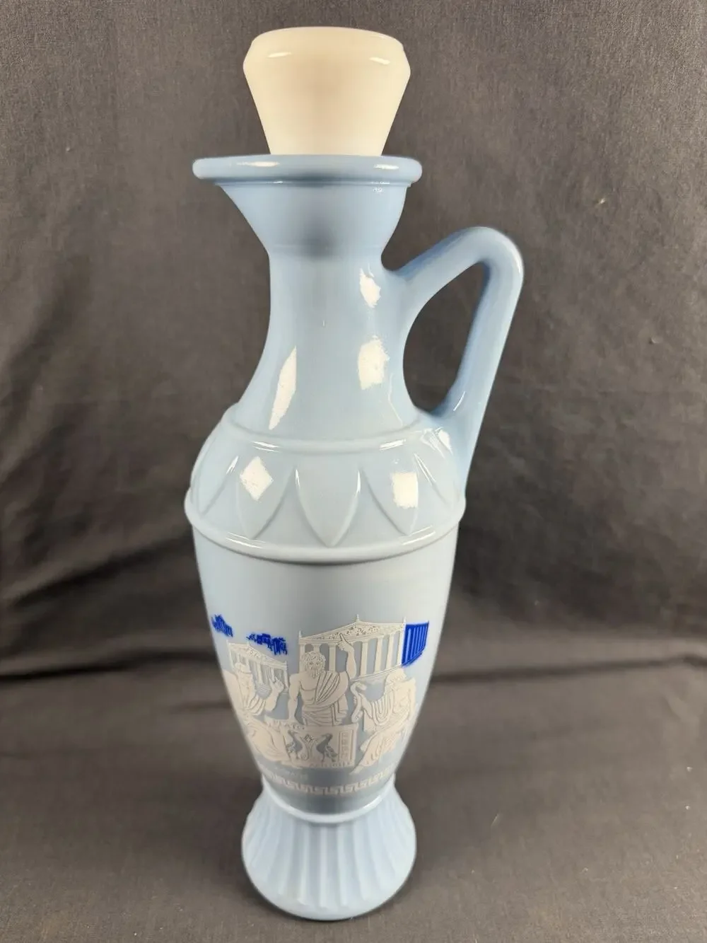 Vintage Jim Beam Decanter 1960s Blue Milk Glass Grecian philosophers